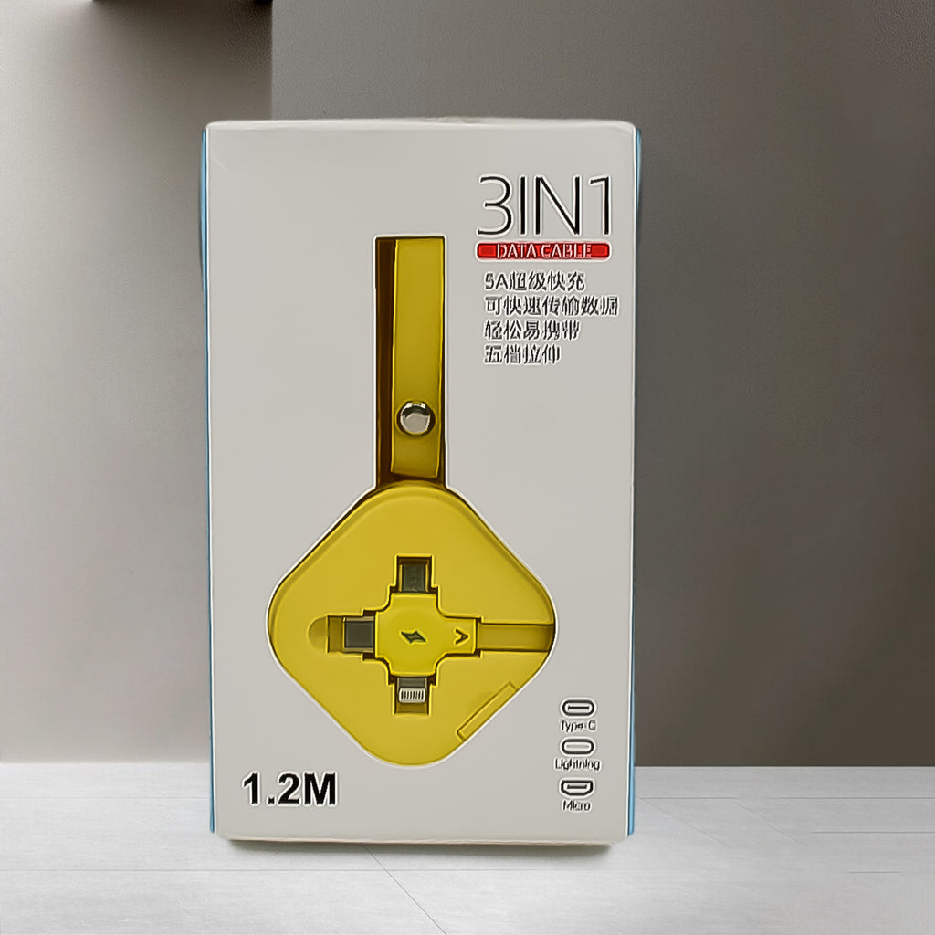 Retractable 3-in-1 Charging Cable – Universal, Tangle-Free &amp; Fast Charging Solution (1 Pc)