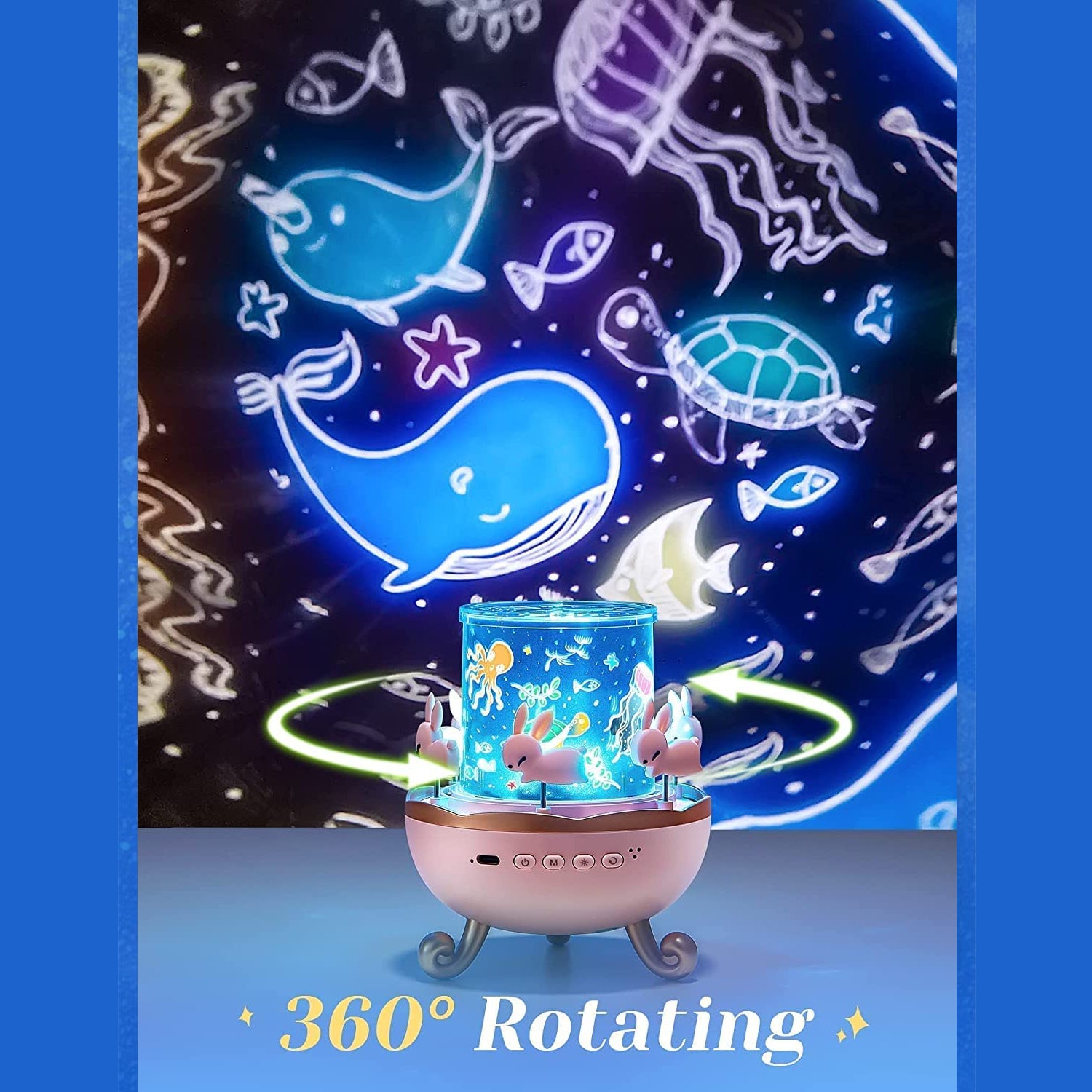 🌙 Bunny’s Carousel Rotating LED Night Light Projector with Music – USB Rechargeable