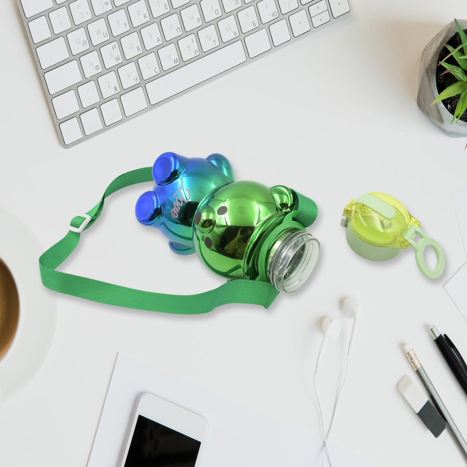 Cute Plastic Water Bottle With Straw And Adjustable Strap For Kids