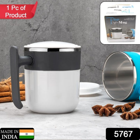 Stainless Steel Coffee/Tea Mug with Lid & Handle – Hot & Cold Beverage Insulated Cup