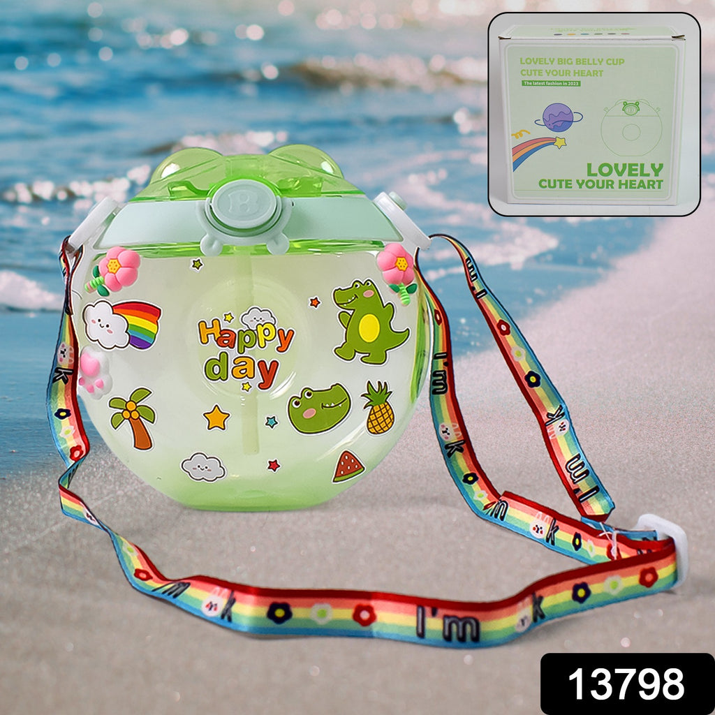 Donut Water Bottle Sipper for Kids – 400 ML | Cute Cartoon Bottle with Straw, Strap & Stickers | Leak-Proof & BPA-Free