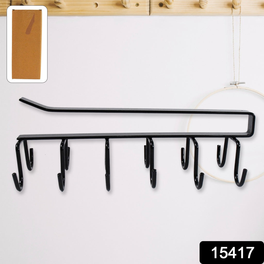 Double-Row Metal Cupholder Rack – Kitchen Mug Storage Organizer, Multi-Purpose Iron Hanger with 6 Hooks (No-Drill Installation)