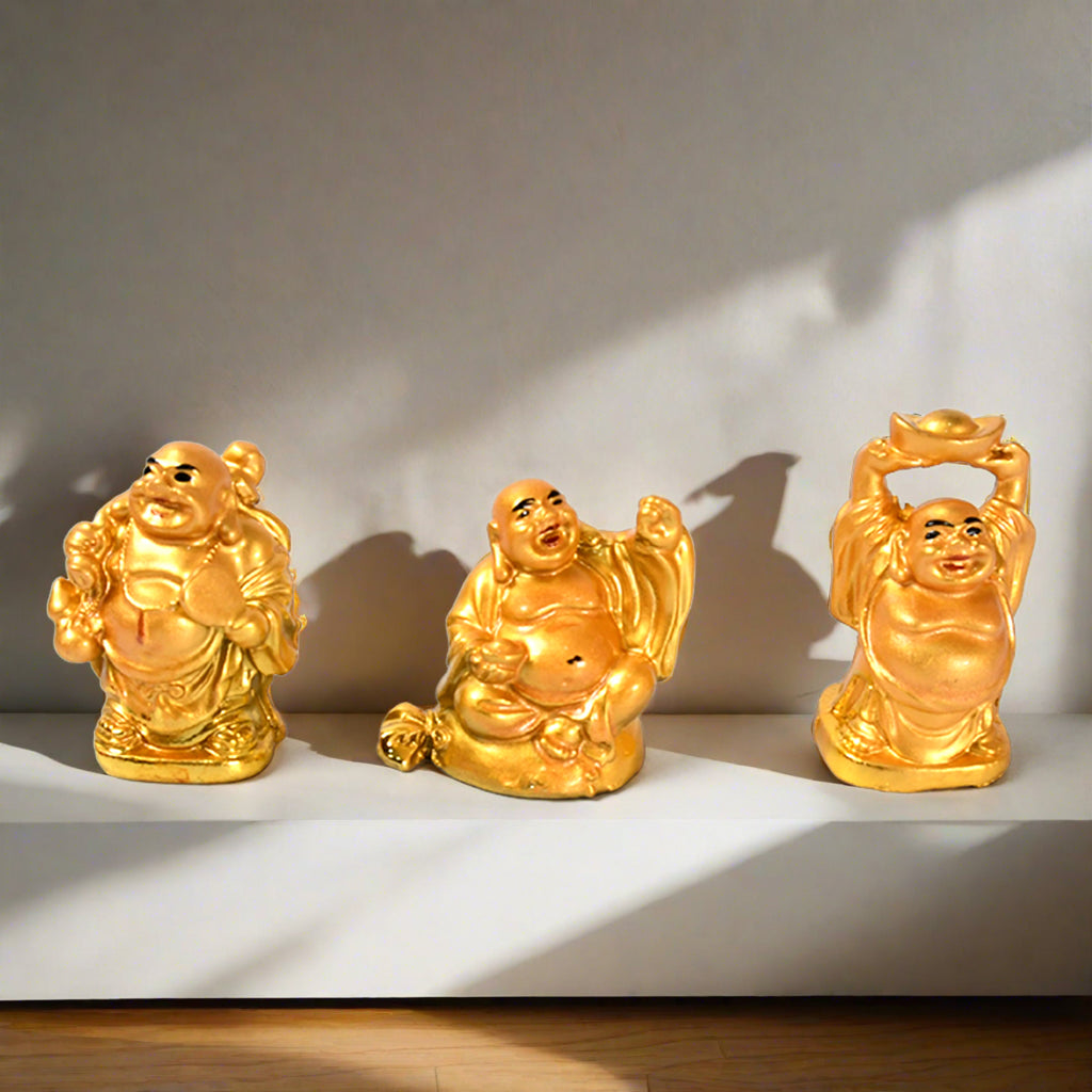 Golden Laughing Buddha Set – A Symbol of Happiness, Wealth & Good Luck (6 Pcs Set)