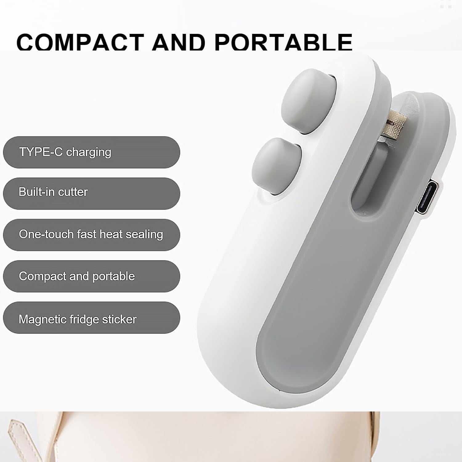Mini Bag Sealer – 2 in 1 Heat Sealer & Cutter | USB Rechargeable, Portable Food Sealer for Freshness