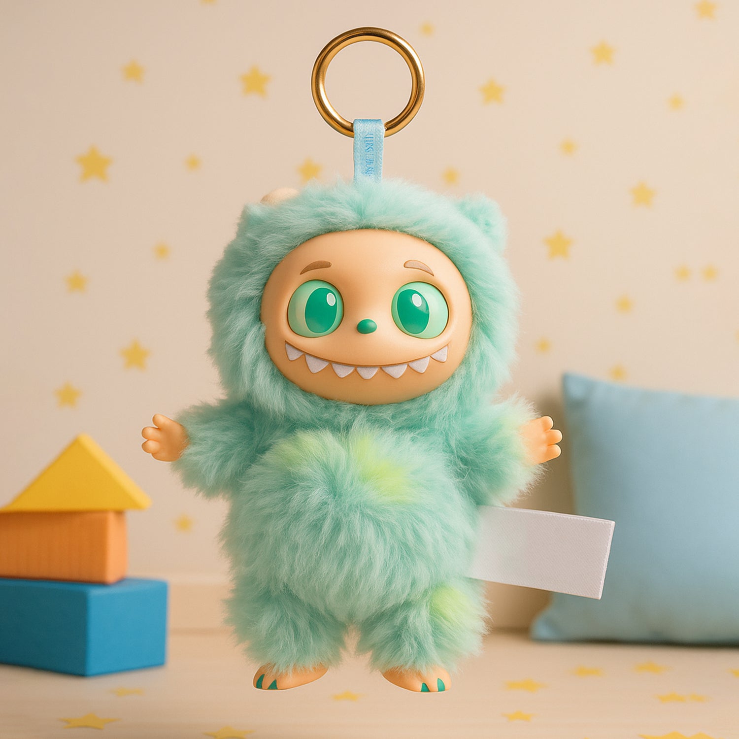 Mint Green Plush Toy Keychain – Soft Cartoon Bag Charm with Hook for Kids & Gifts (1 Pc)