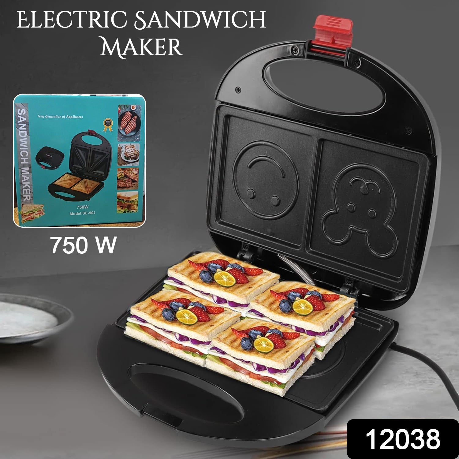 Professional 750W Double-Sided Electric Sandwich Maker - High Power Grill with Even Heating