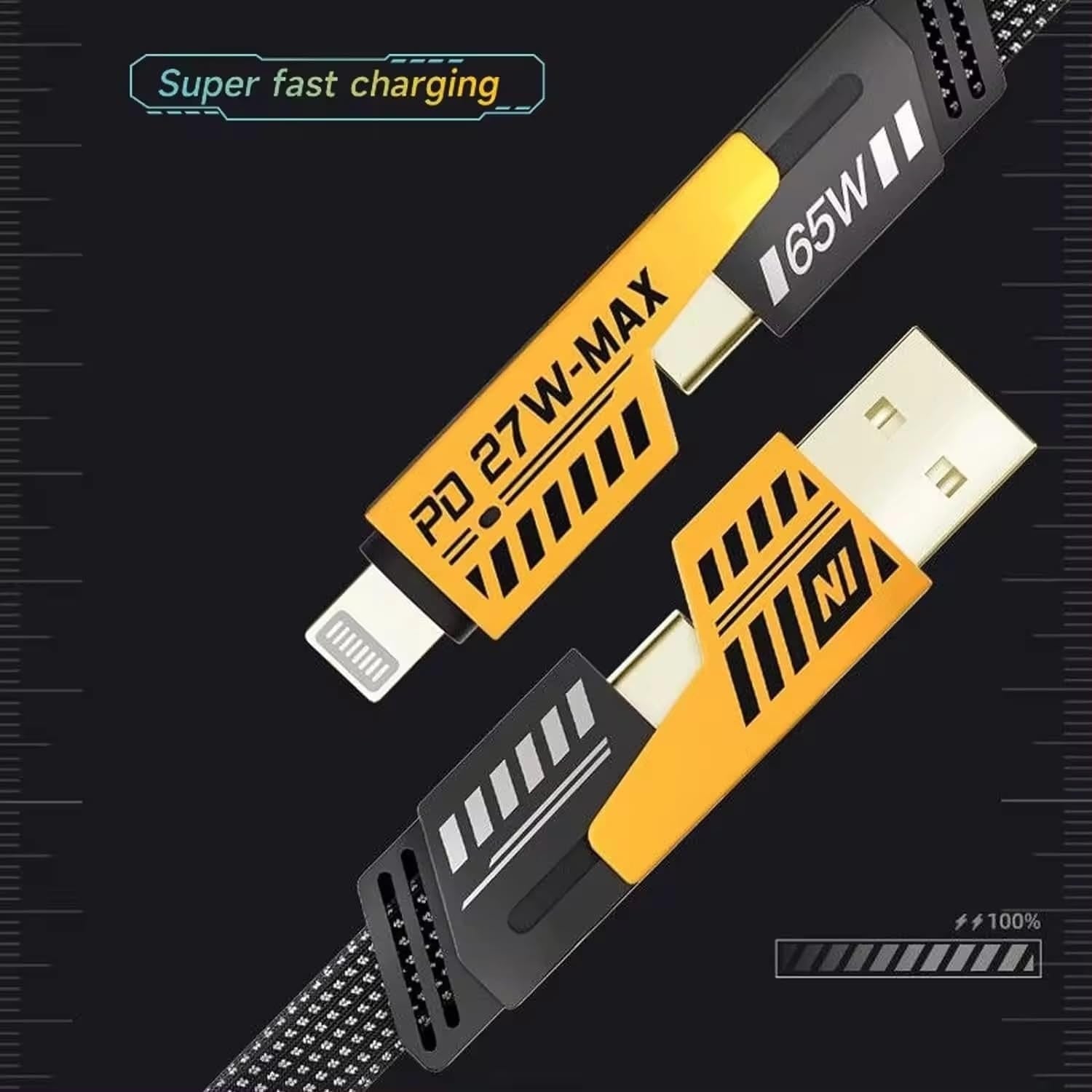 4-in-1 Fast Charging Cable | 65W USB-C, Lightning & Type A