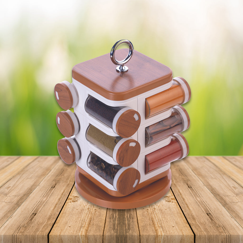12-Jar Revolving Spice Rack - Premium Masala Box Organizer with Rotating Stand