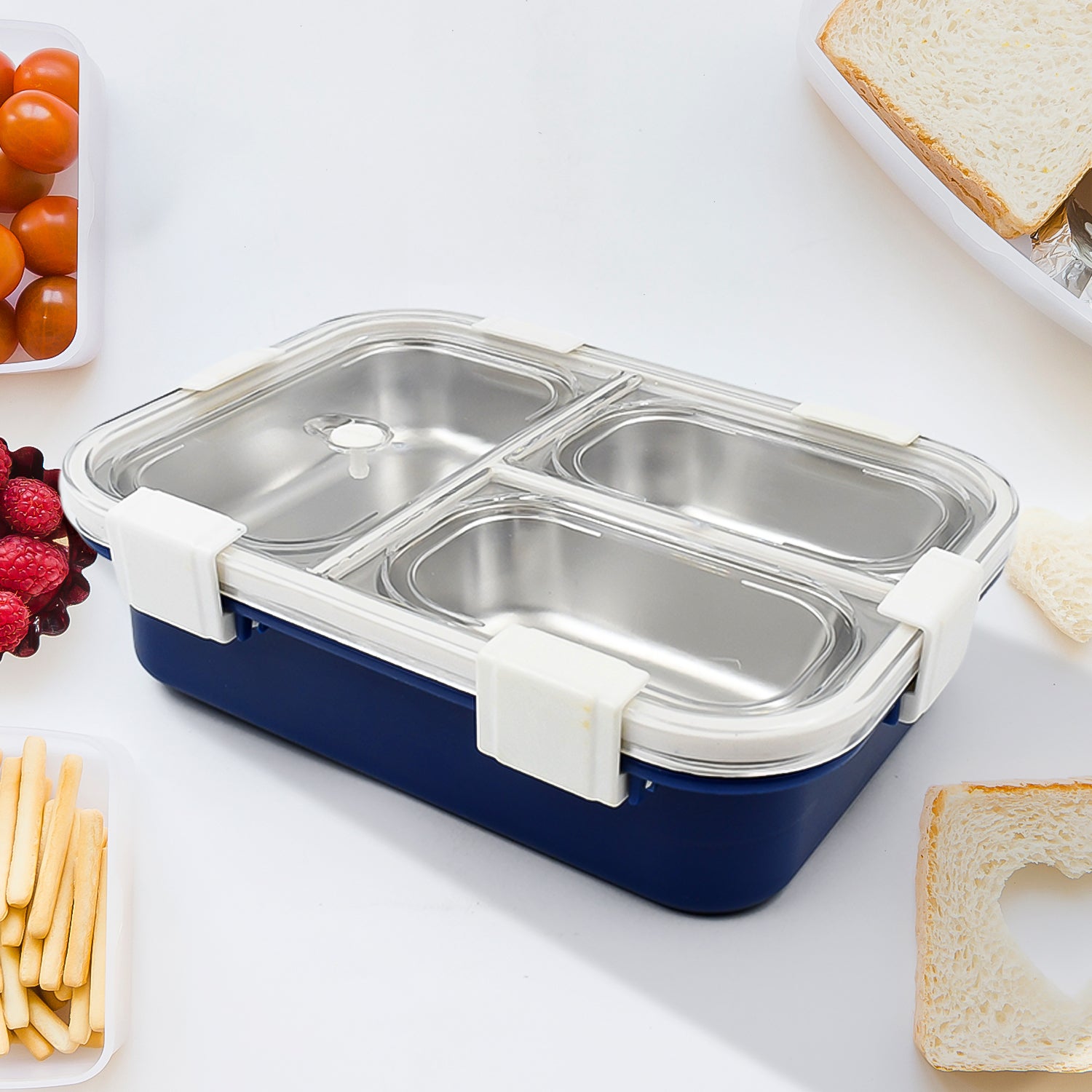 3-Compartment Leak-Proof Stainless Steel Lunch Box for Kids & Office (1 Pc)