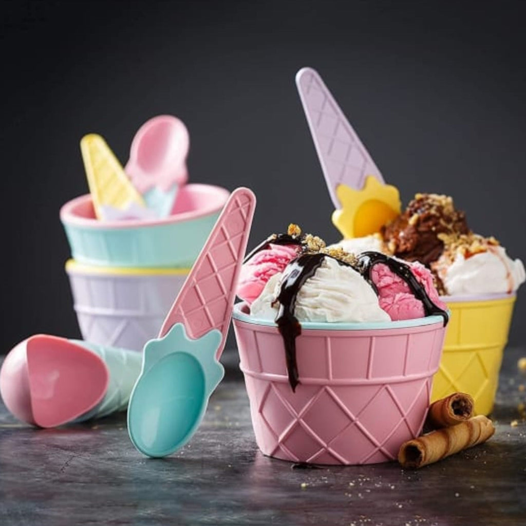 Ice-Cream Waffle Spoon Bowl Set – Premium Ice Cream Cups with Matching Spoons (6 Units)