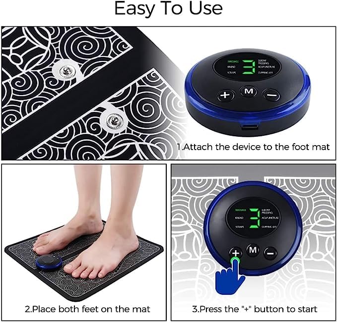 EMS Foot Massager – Electric Muscle Stimulator Mat | 8 Modes, 19 Gears, Foldable & Portable