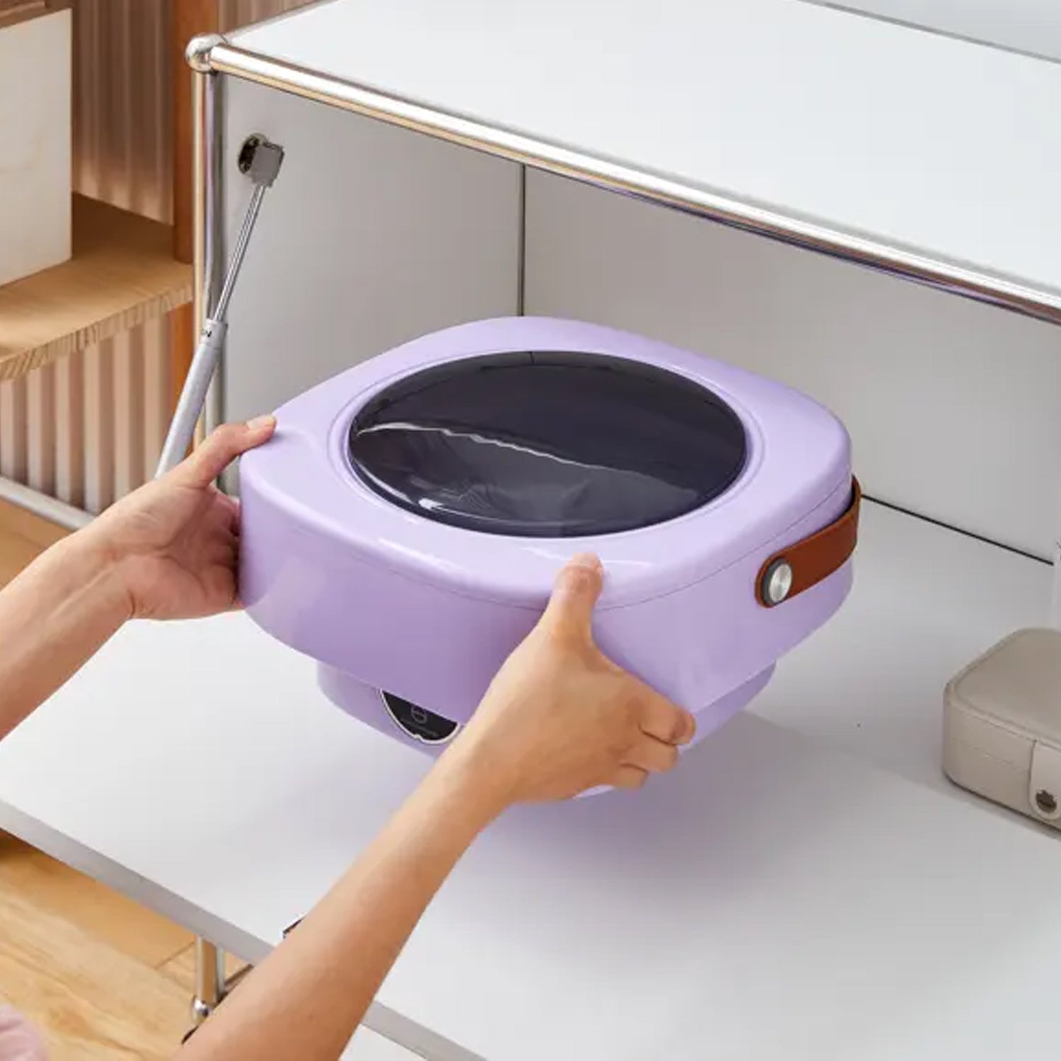 Foldable Mini Washing Machine – With Drain Basket | Portable Washer for Travel, Baby Clothes & Small Laundry