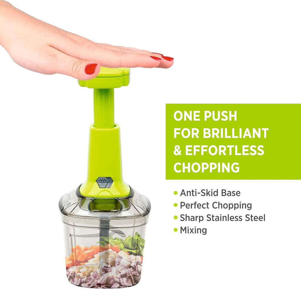 2 in 1 Push Vegetable Chopper – 1100ml Manual Cutter with 6 Stainless Steel Blades
