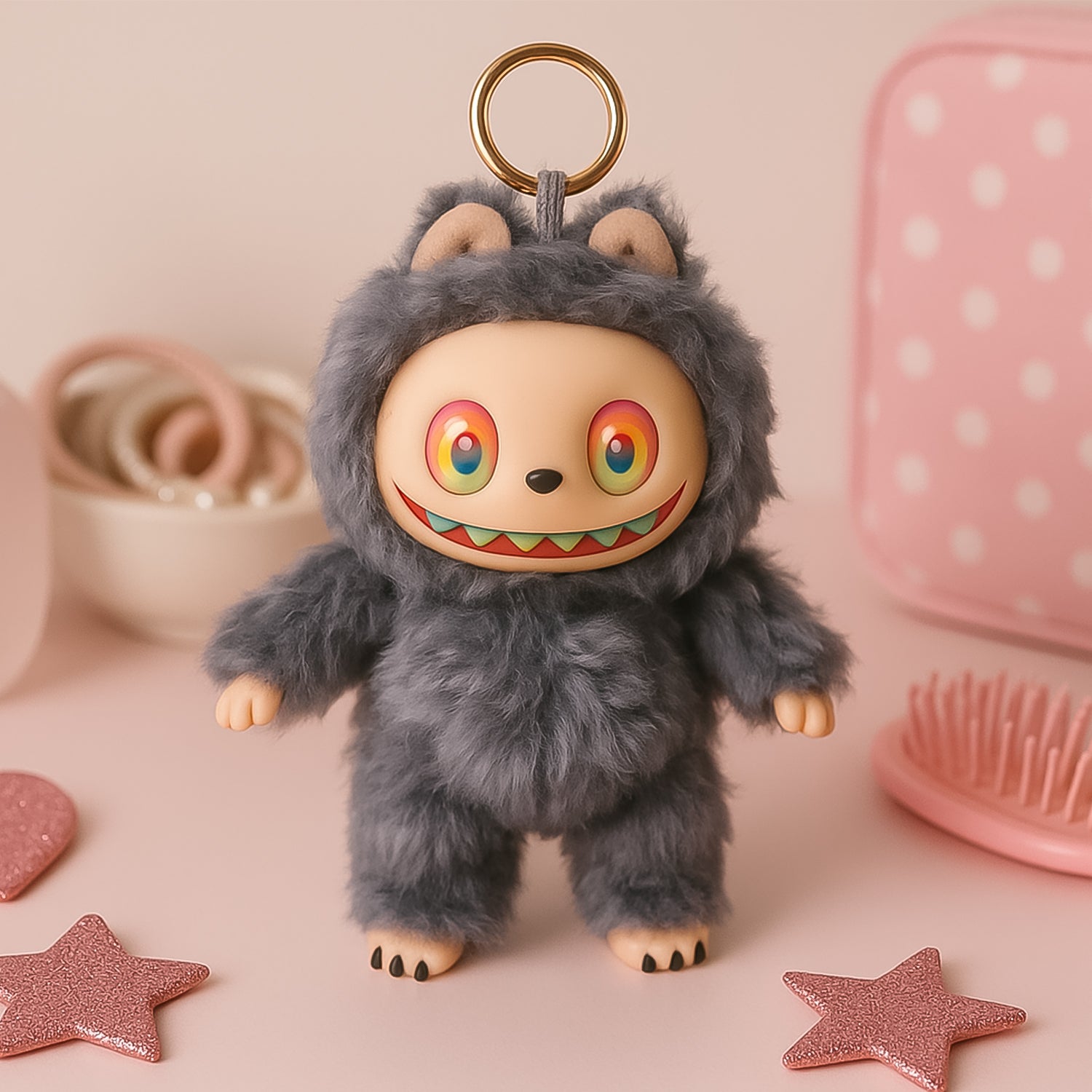 Black Plush Toy Keychain – Soft Cartoon Animal Mini Toy with Hook for Bags & Gifts (1 Pc)