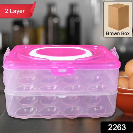Double Layer 24-Grid Egg Storage Box with Locking Lid – Shatter-Proof Plastic Egg Holder & Dispenser