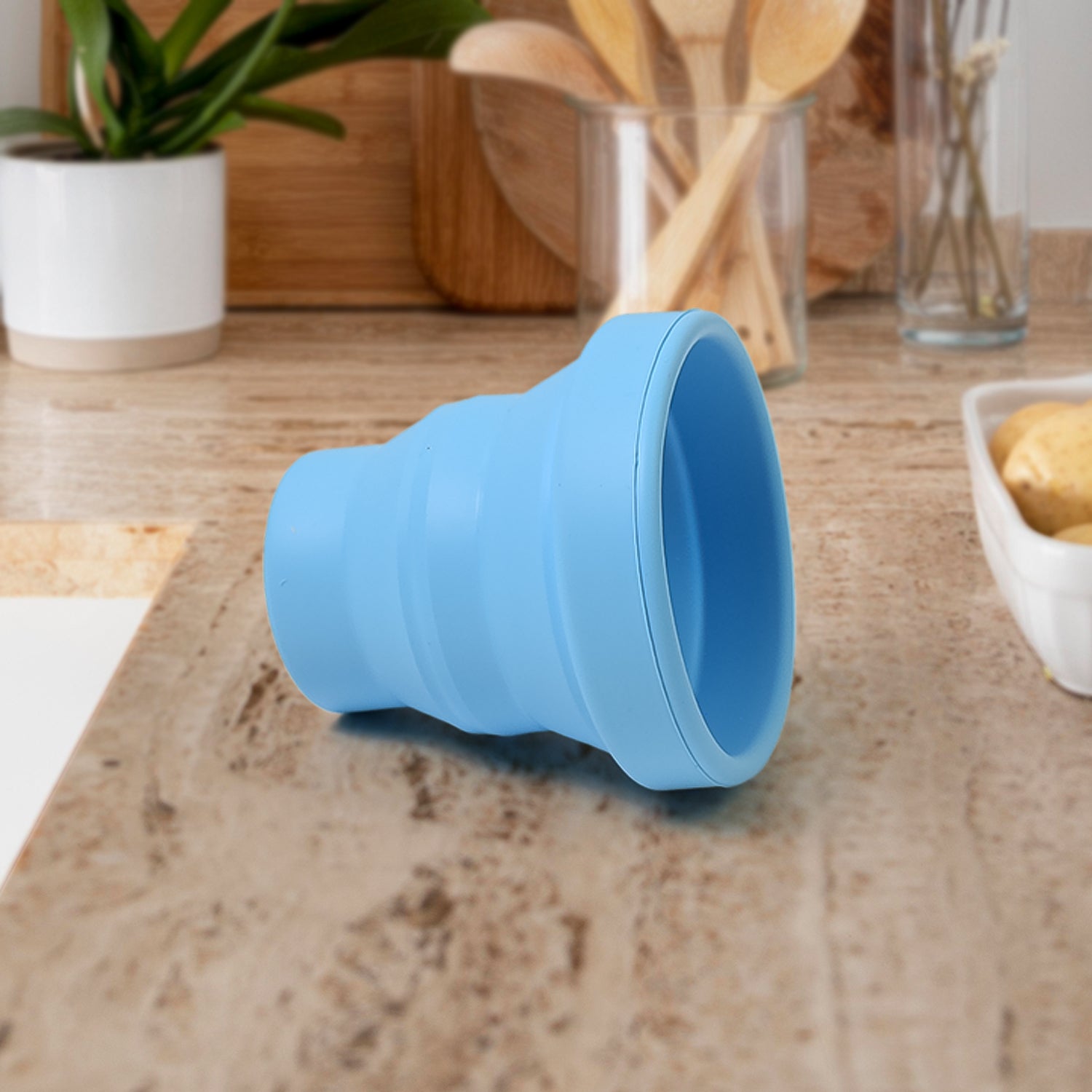 Round Silicone Foldable Glass – Lightweight Travel Mug Without Lid | BPA-Free & Collapsible (1 Pc)