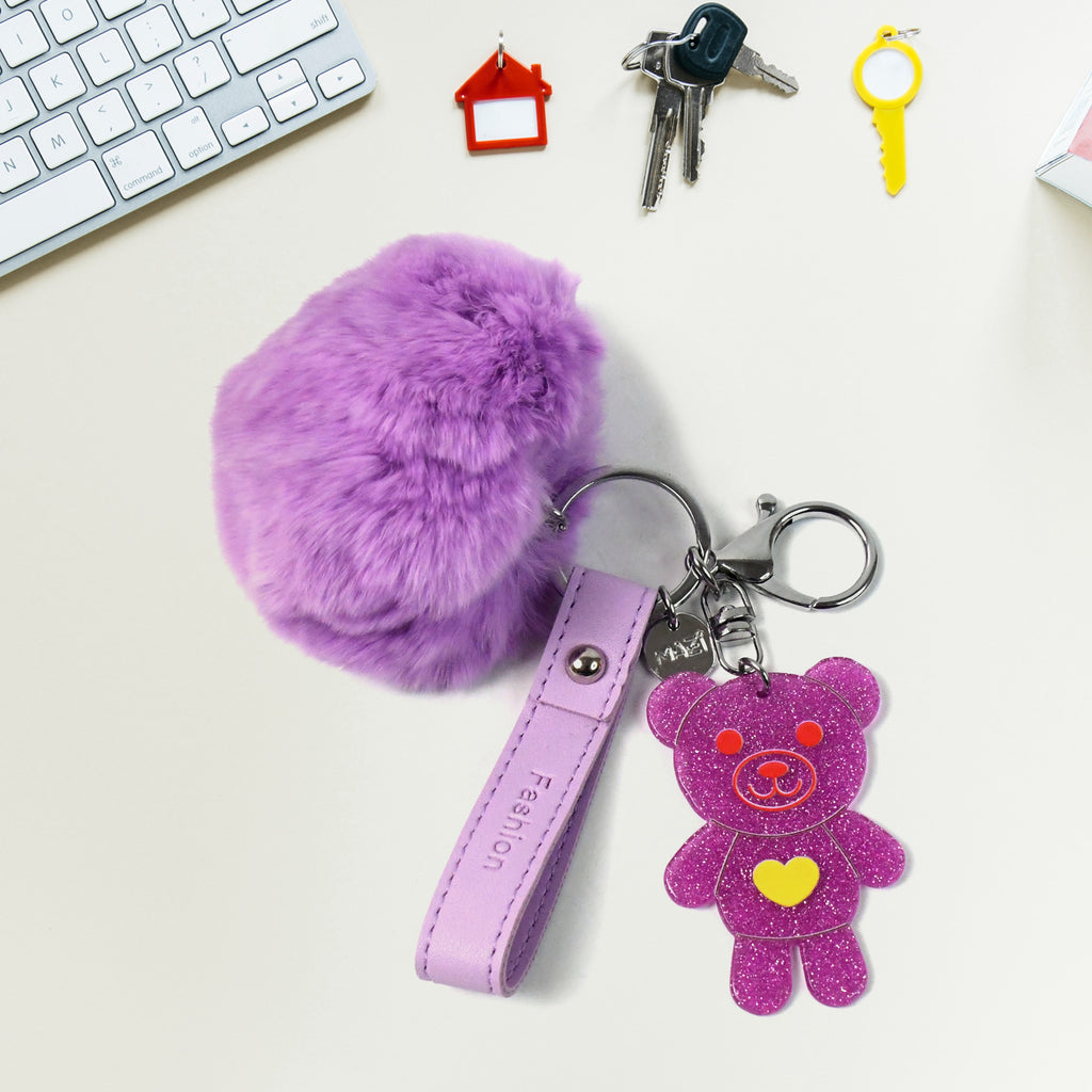 Cute Cartoon Keychain With Fluffy Pom (1 Pc)