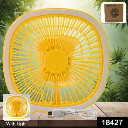 USB Portable Mini Desk Fan with Light – 3-Speed Table Fan for Office, School Home (1 Pc)