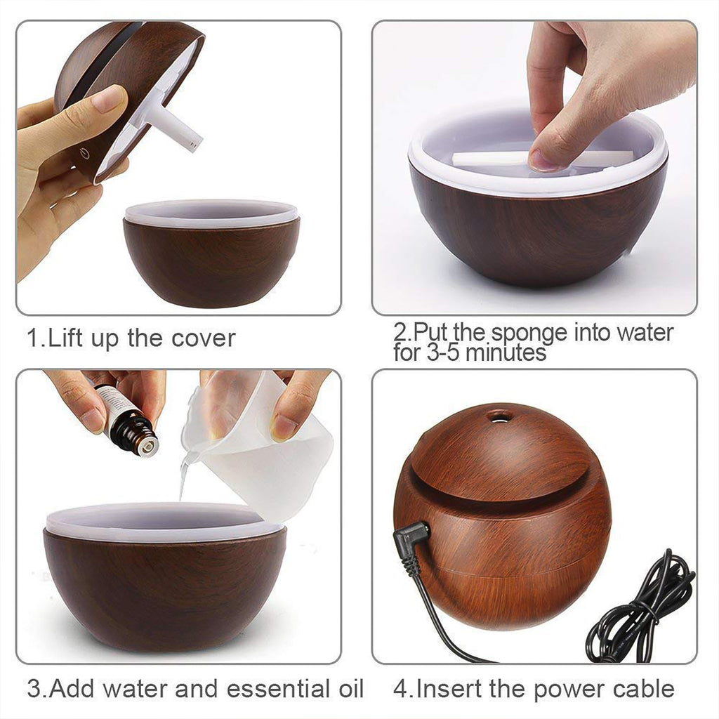 Ultrasonic Aromatherapy Humidifier – 130ml | USB Powered | LED Light Air Diffuser (1 Pc)