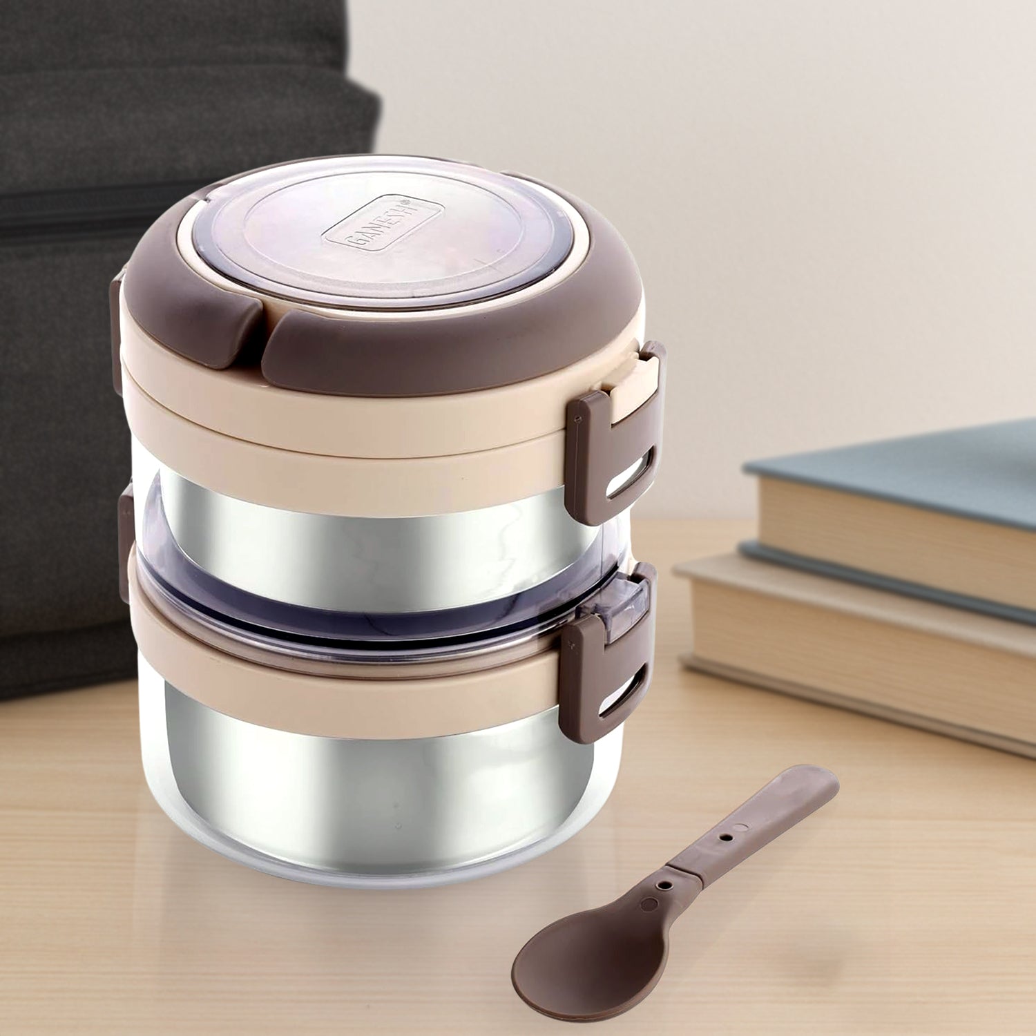 Steko-2 Insulated Lunch Box – Double Layer Stainless Steel Tiffin with Foldable Spoon & Clip Lock (750ml)