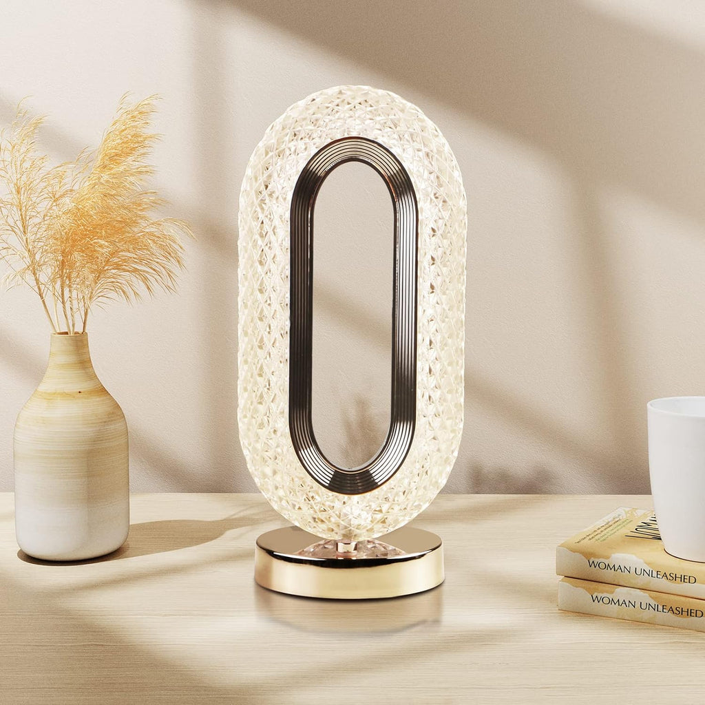 Touch Control Crystal Table Lamp – USB Rechargeable, 3-Way Dimmable Bedside Desk Light (1 Pc)