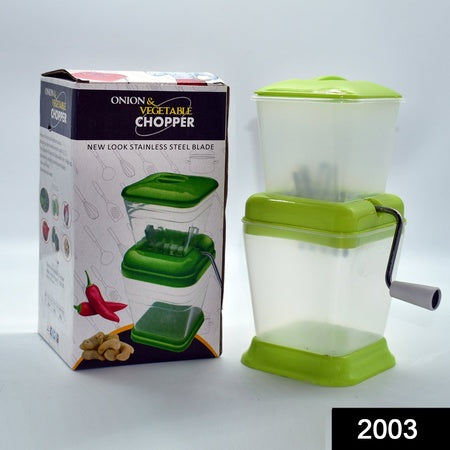 Vegetable & Onion Quick Chopper with Rotating Stainless Steel Blades – Easy Manual Cutter