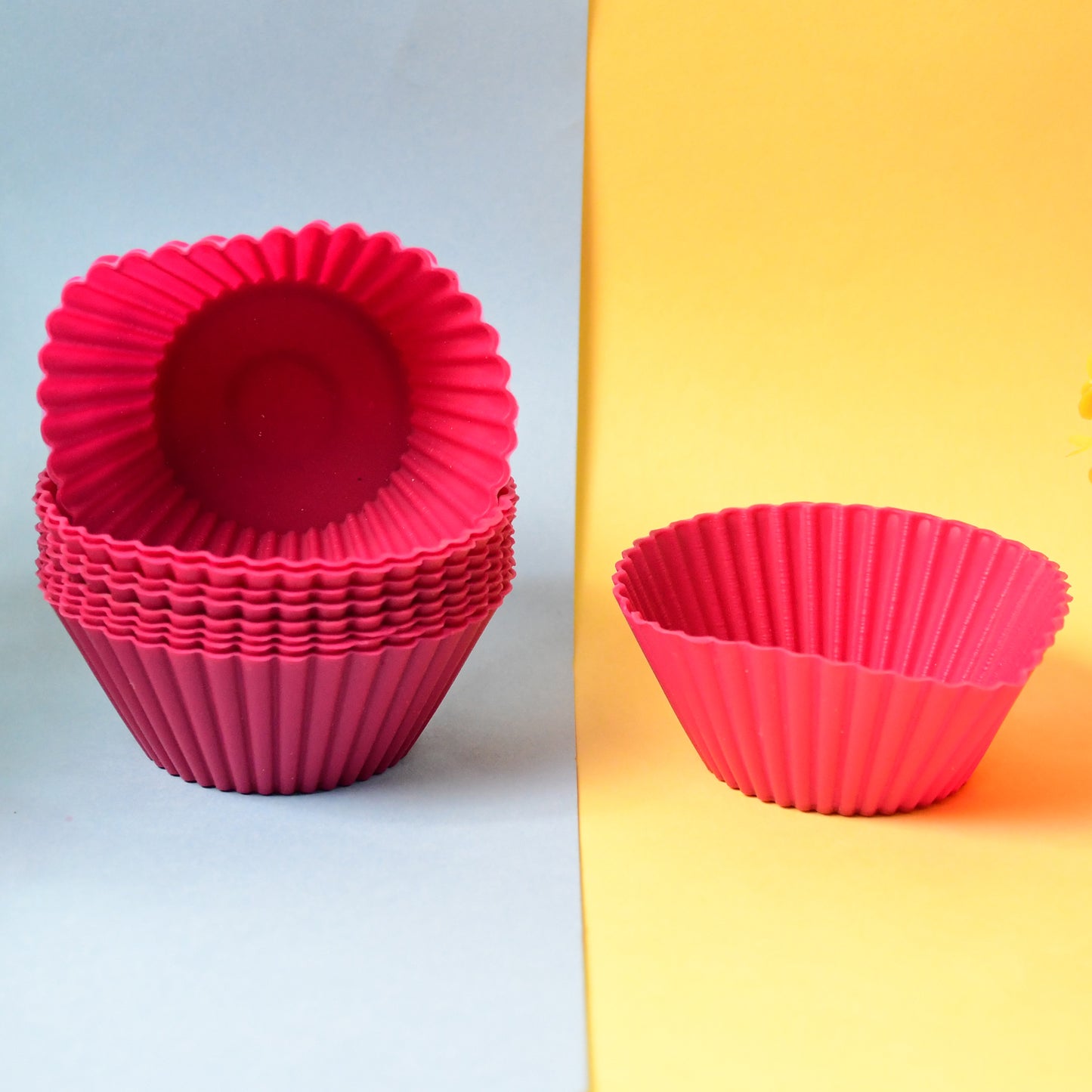 Cup Cake Silicone Moulds – Set of 10 Reusable Non-Stick Baking Cups for Cupcakes, Muffins & Jelly (Random Color)