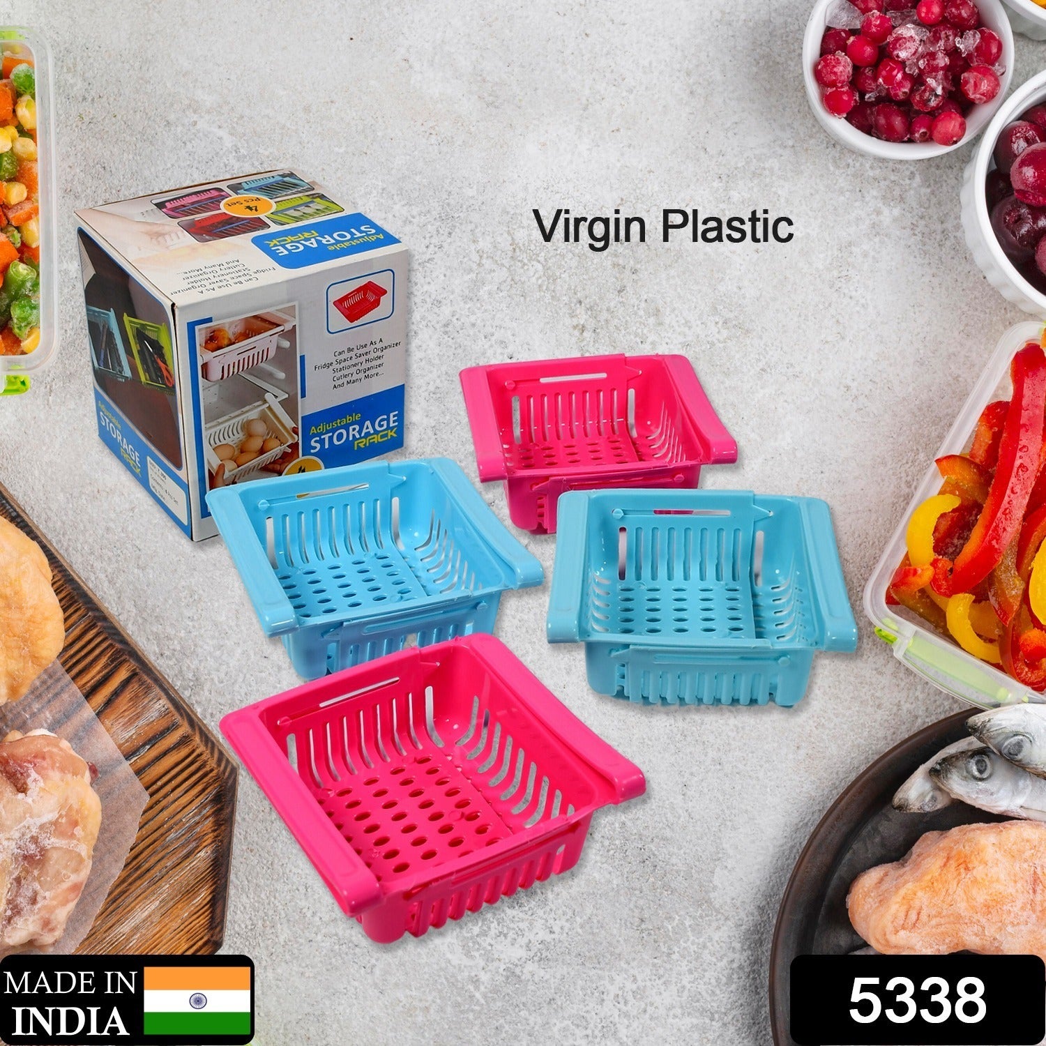 Virgin Freeze Storage Adjustable Trays – Unbreakable, Multicolor Fridge Organizers (Pack of 4)