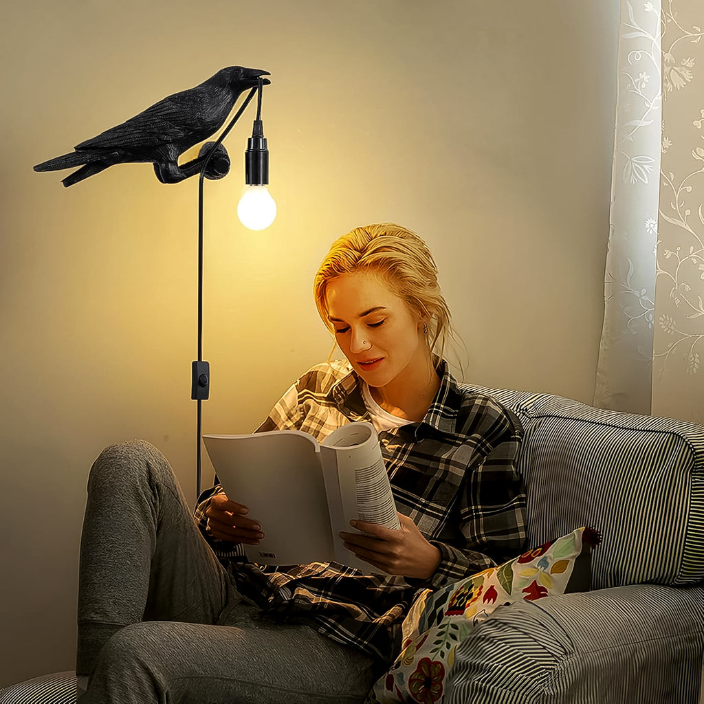 Crow Bird Table Lamp – Vintage Raven Light with Edison Bulb