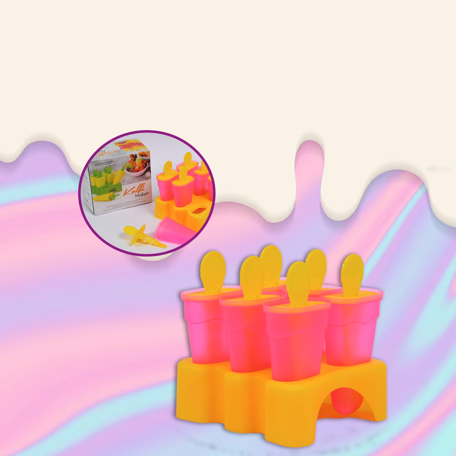Kulfi Maker Moulds Set Plastic Homemade Kulfi Mould 6pcs Set For Freezer Use