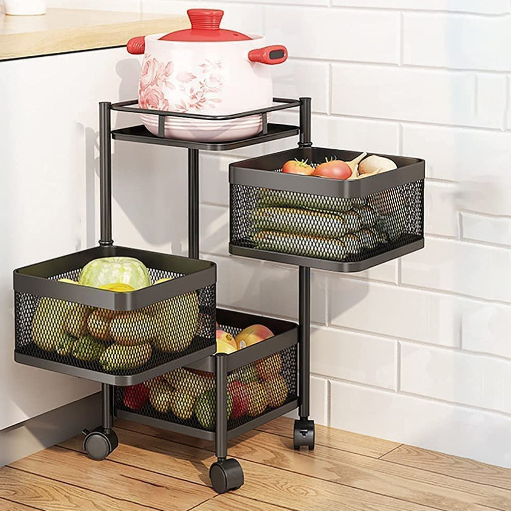 Metal Kitchen Trolley with Wheels – 3 Layer Storage Rack for Vegetables & Fruits