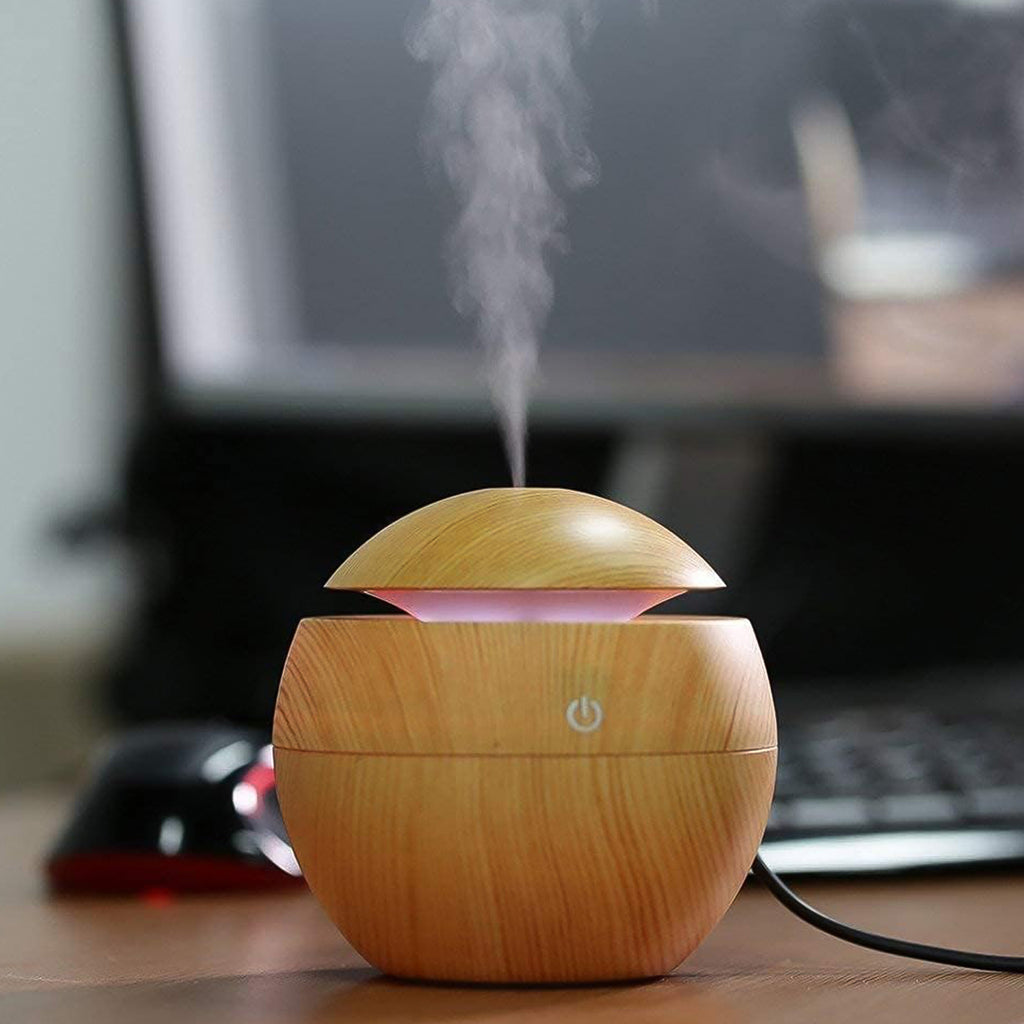 Ultrasonic Aromatherapy Humidifier – 130ml | USB Powered | LED Light Air Diffuser (1 Pc)