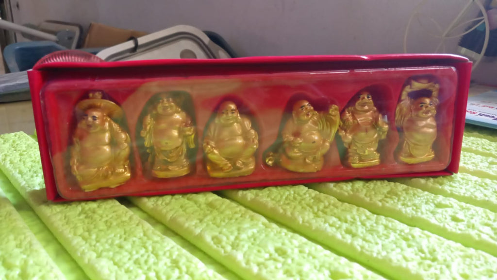 Golden Laughing Buddha Set – A Symbol of Happiness, Wealth & Good Luck (6 Pcs Set)