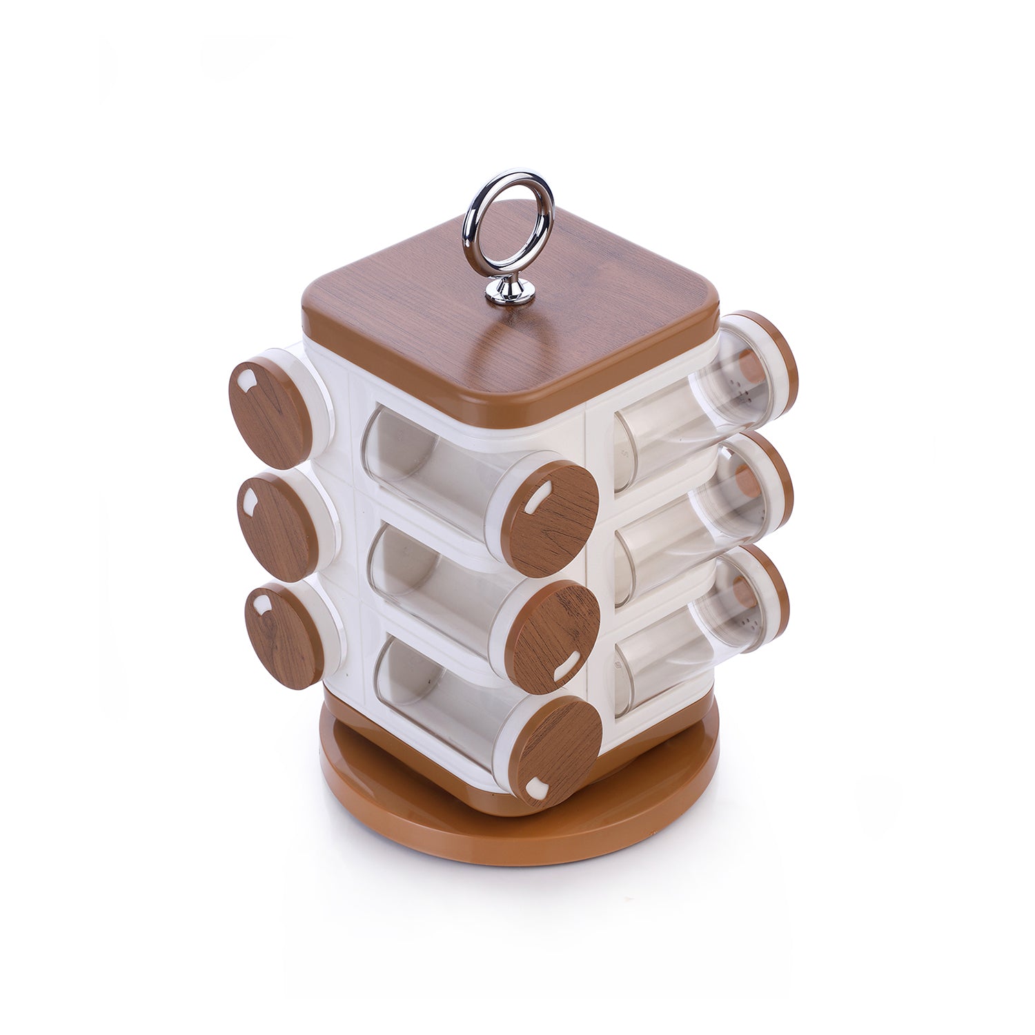 12-Jar Revolving Spice Rack - Premium Masala Box Organizer with Rotating Stand