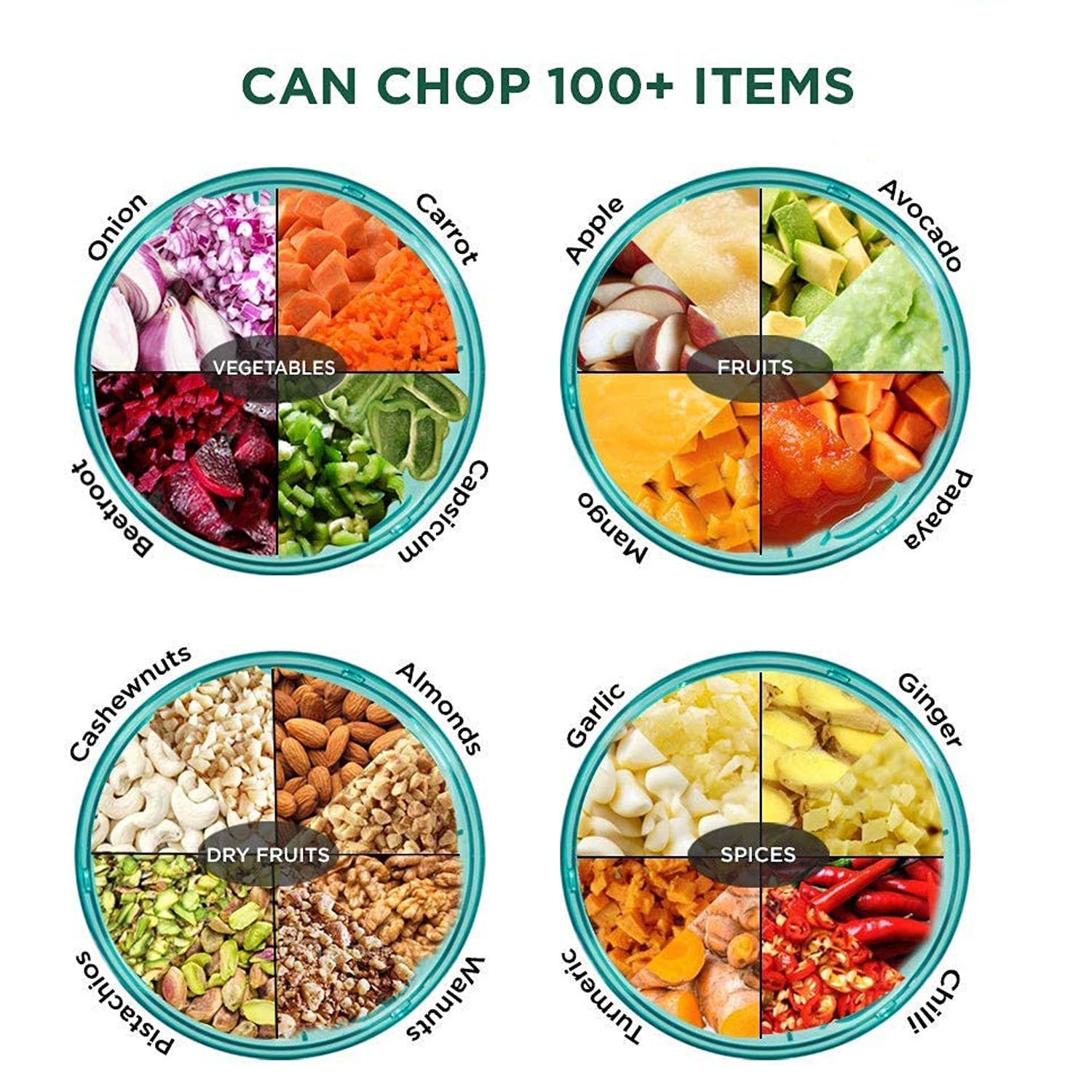 2 in 1 Manual Food Chopper – 6 Blade Handheld Vegetable Cutter (1000ml)