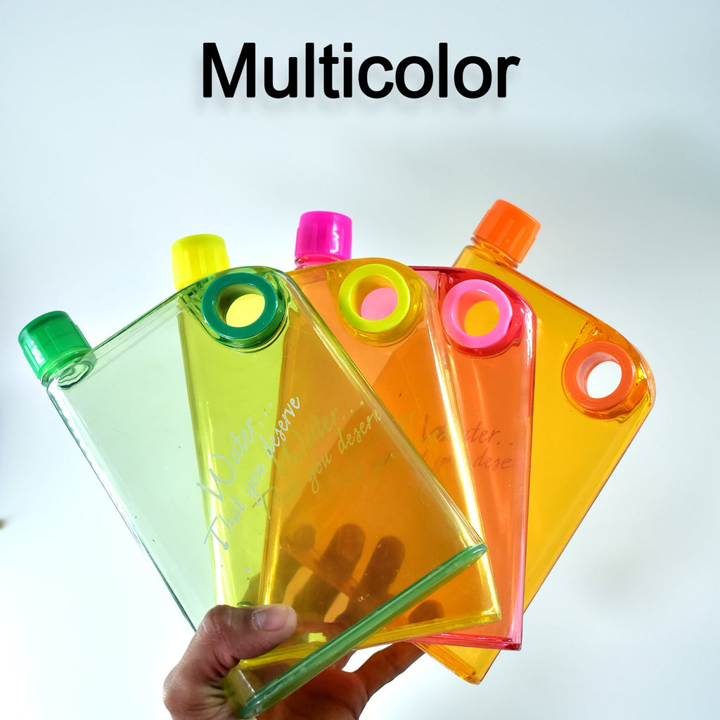 Notebook Style Flat Water Bottle – 380ml | Slim Leak-Proof Bottle | Fits in Bag Easily | BPA-Free Plastic (1 Pc)