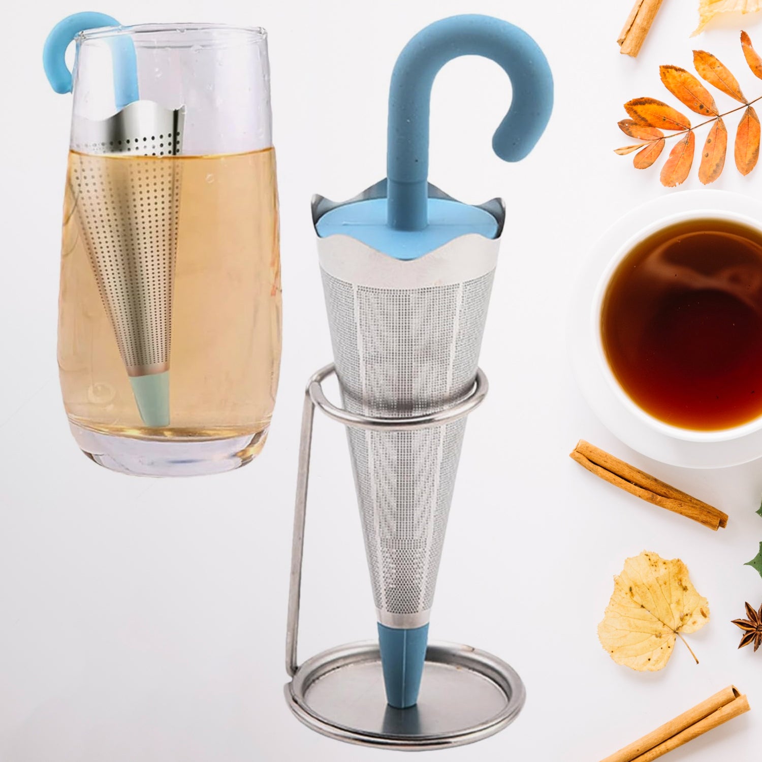 Reusable Umbrella-Shaped Silicone Tea Infuser with Tray – Fun & Functional Loose Leaf Strainer