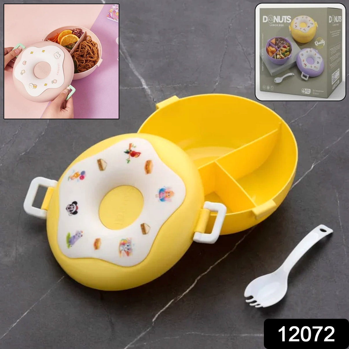 Donut Shaped Double Insulated 3 Compartment Lunch Box