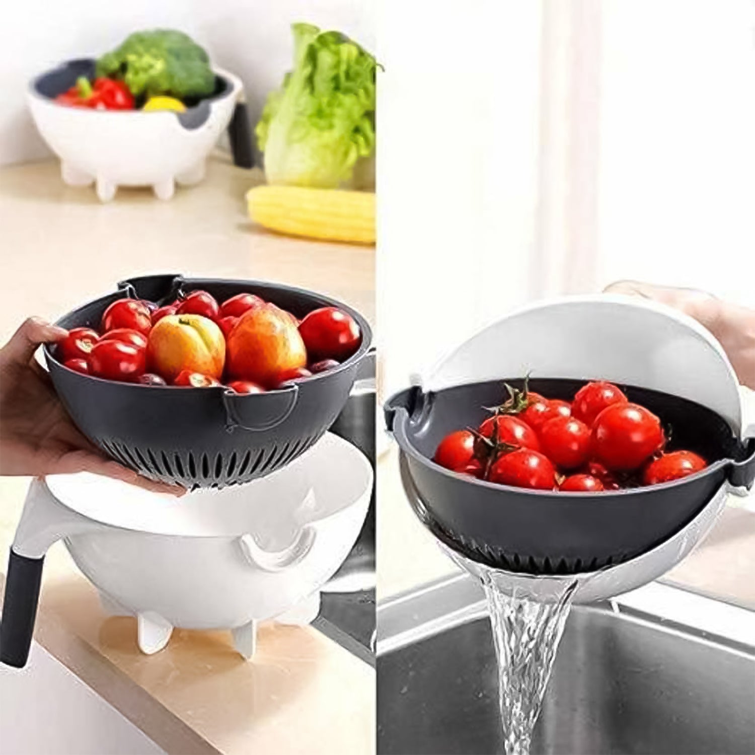 9-in-1 Multifunction Vegetable Chopper, Slicer & Grater with Drain Basket – Complete Kitchen Prep Set
