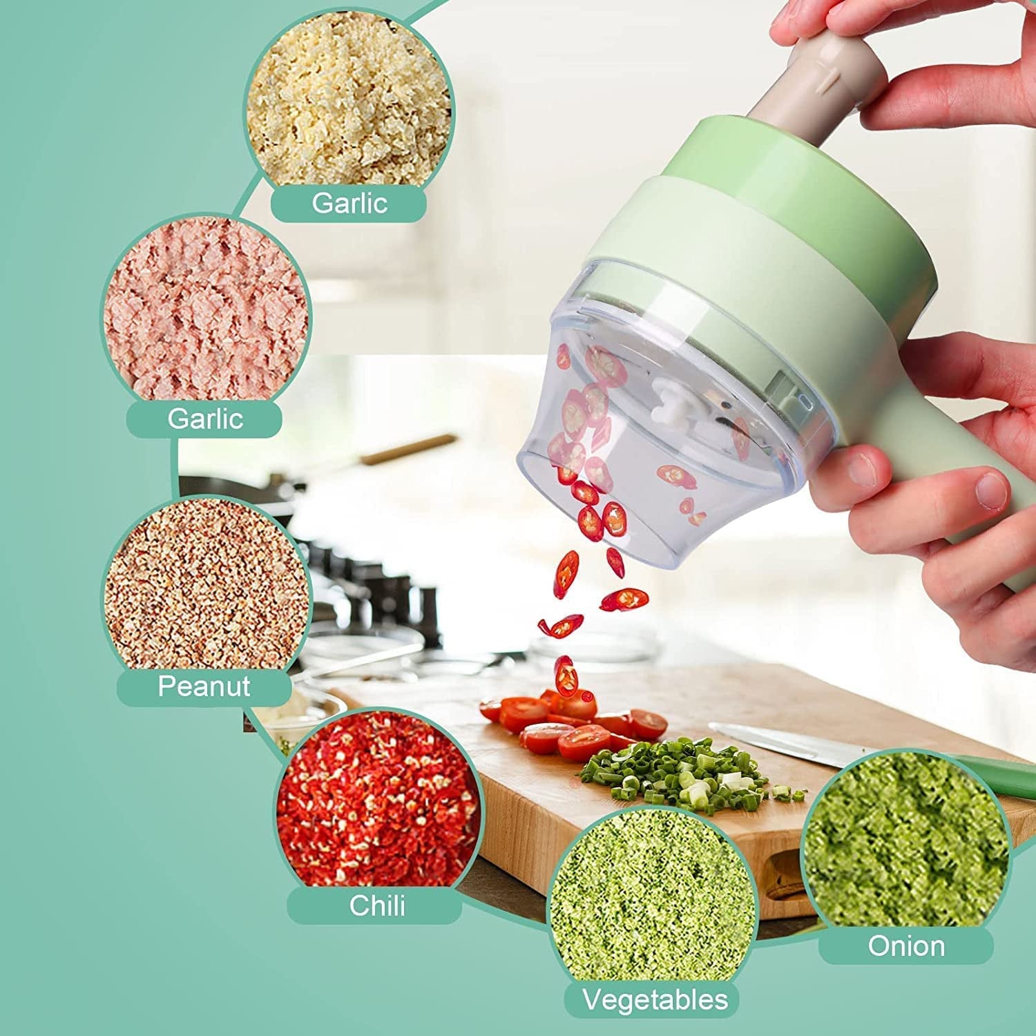 4 in 1 Electric Handheld Vegetable Cutter & Food Chopper Set – Multifunction Slicer