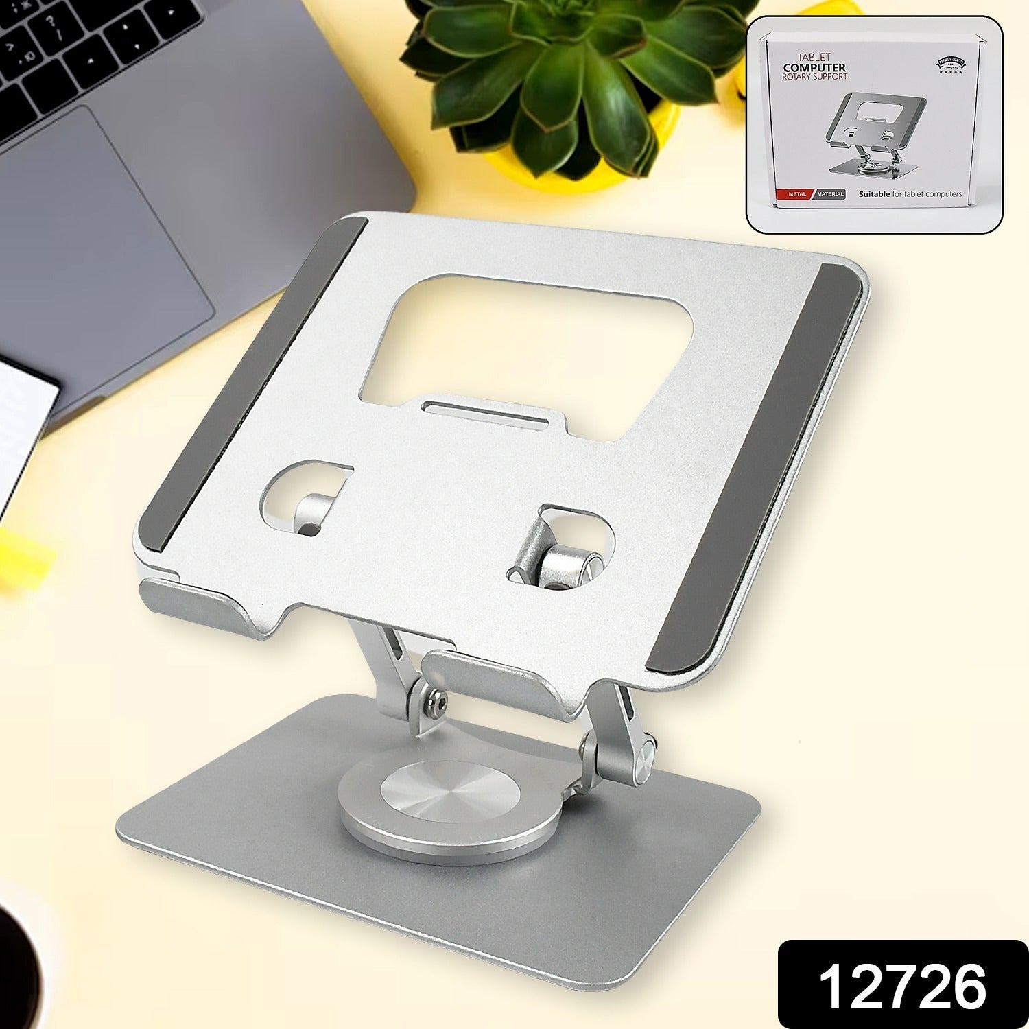 Aluminum 360° Rotating Foldable Tablet Stand – Adjustable & Ergonomic Holder