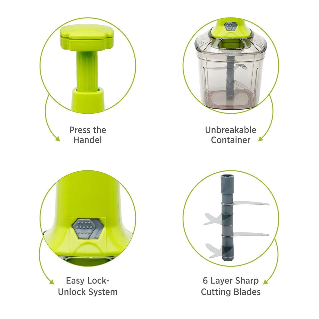 2 in 1 Push Vegetable Chopper – 1100ml Manual Cutter with 6 Stainless Steel Blades