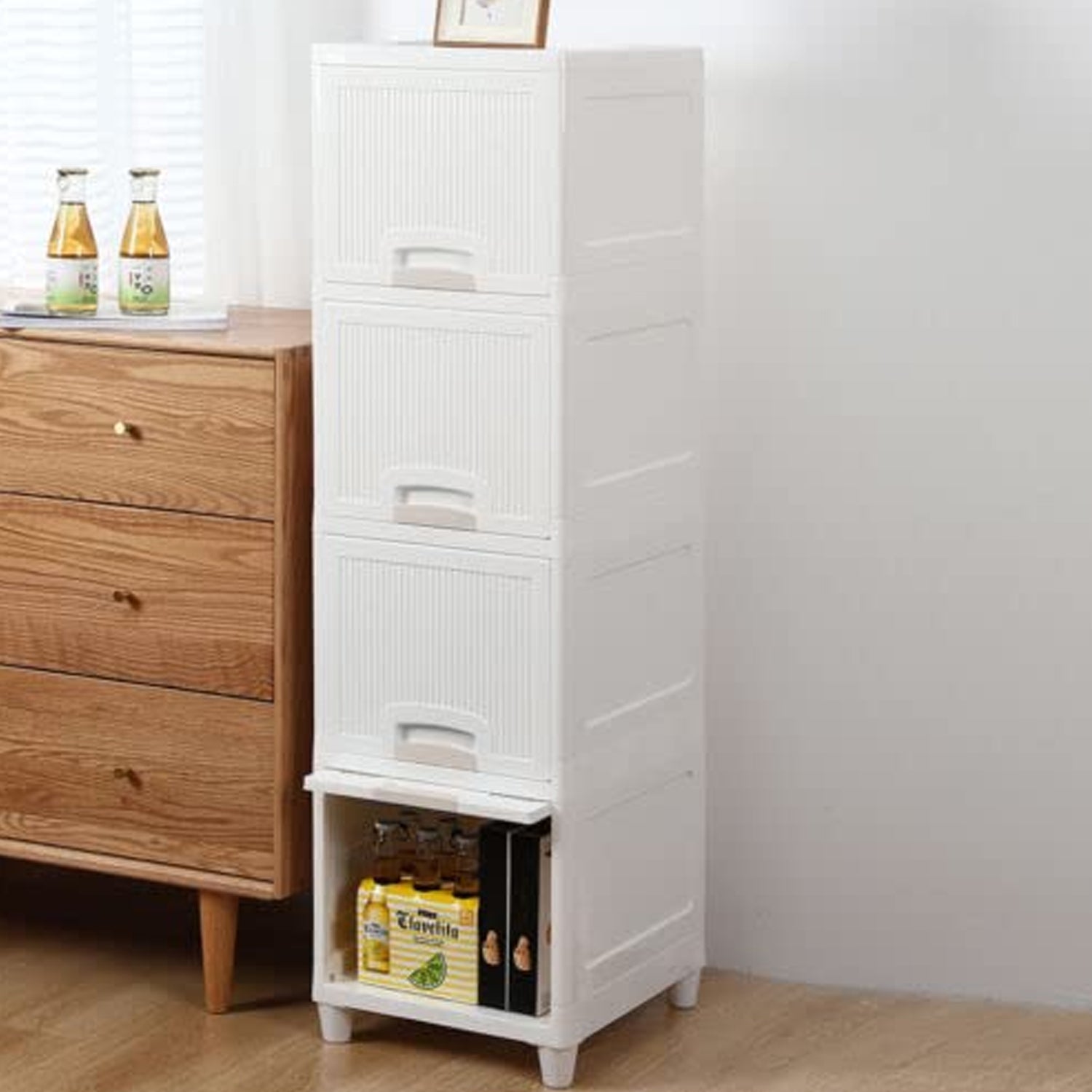 Multipurpose 4-Layer Plastic Storage Cabinet – Foldable Modular Drawer Organizer for Kitchen, Bathroom, Bedroom & Kids’ Room