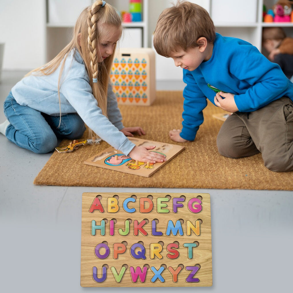 ABC Wooden Puzzle Board - Educational Learning Toy with Letters & Shapes for Kids