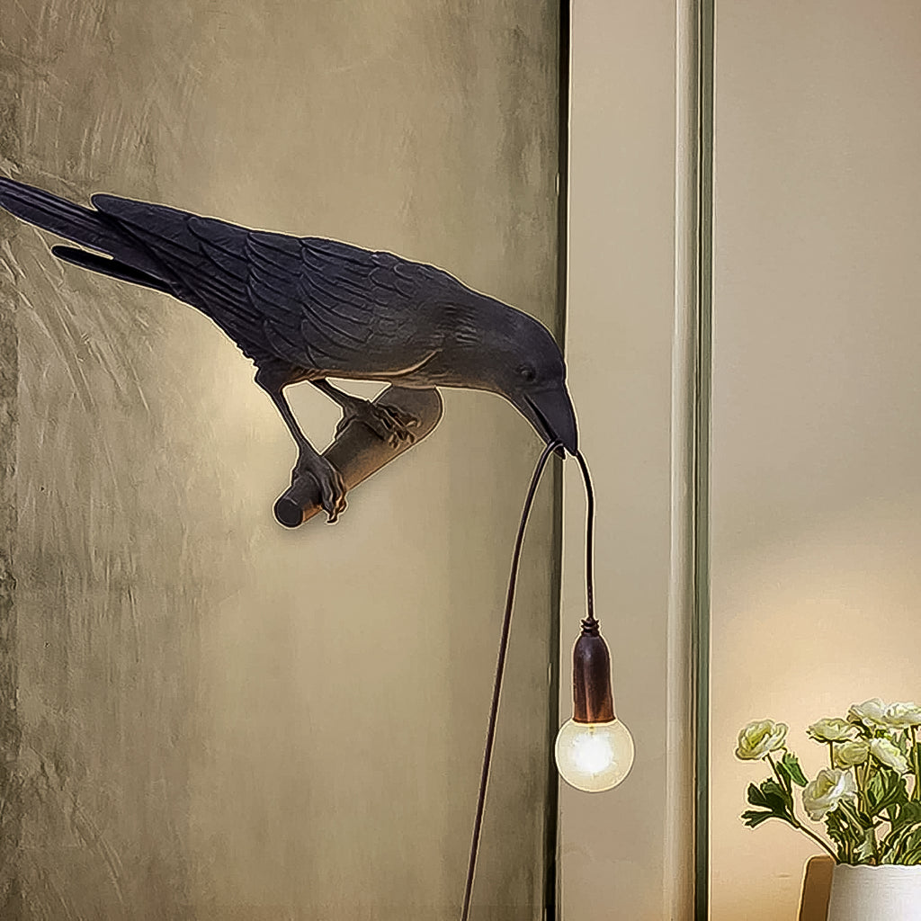 Crow Bird Table Lamp – Vintage Raven Light with Edison Bulb