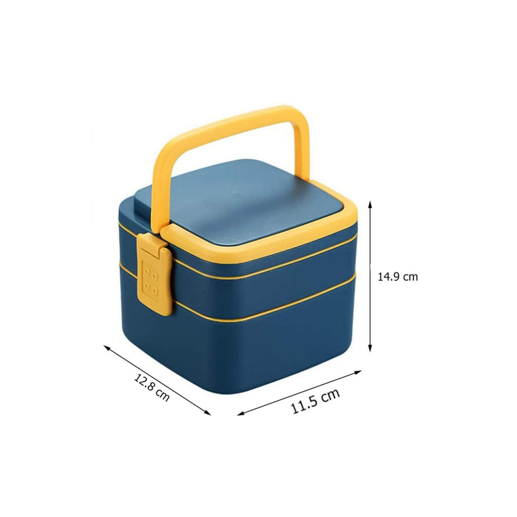 Blue Double-Layer Lunch Box – Stackable, BPA-Free with Handle & Spoon (2 Compartments, Portable Design)