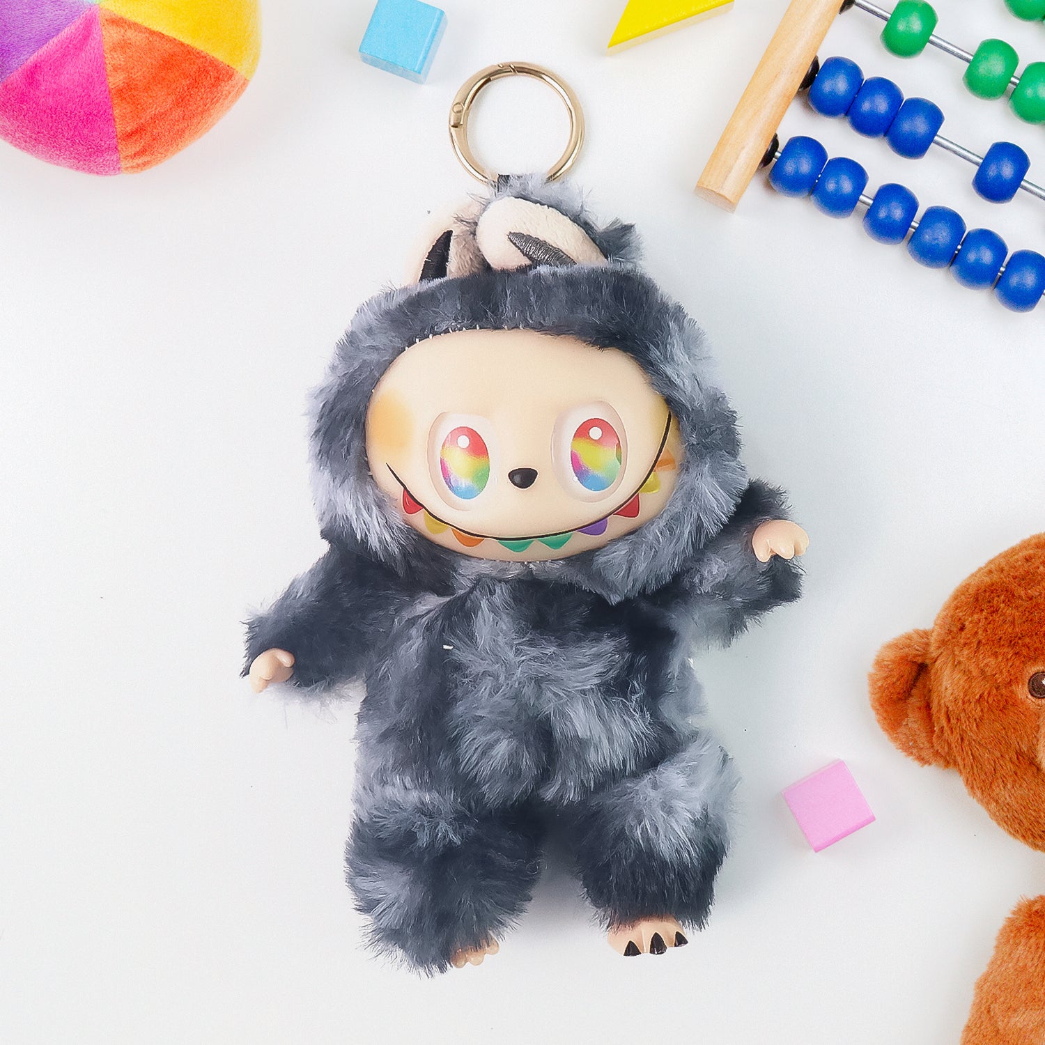 Black Plush Toy Keychain – Soft Cartoon Animal Mini Toy with Hook for Bags & Gifts (1 Pc)