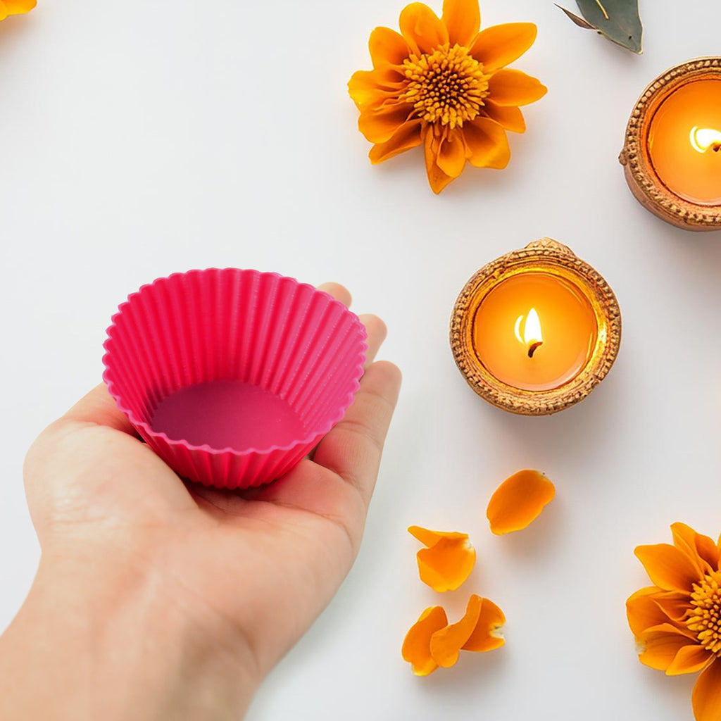 Cup Cake Silicone Moulds – Set of 10 Reusable Non-Stick Baking Cups for Cupcakes, Muffins & Jelly (Random Color)