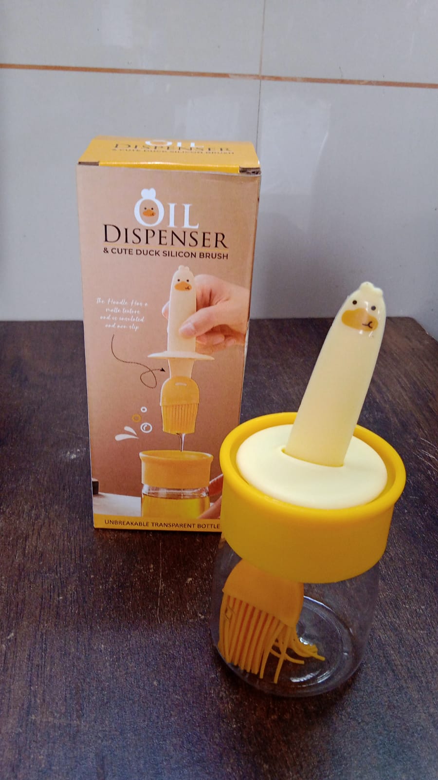 Silicone Brush & Oil Dispenser Glass Bottle – 2-in-1 Oil Dispenser with Basting Brush for Cooking & BBQ