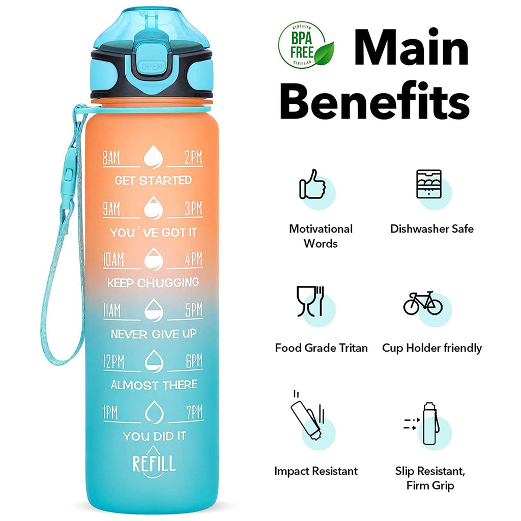 Motivational Water Bottle with Straw – BPA-Free & Leakproof (600–700 ML)